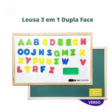 Imagem de Kit 3 Em 1 Lousa Infantil Quadro Branco Verde Letras Magnéticas Giz Ca
