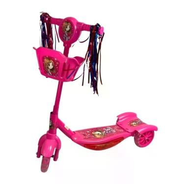 Imagem de Patinete Infantil 3 Rodas com LED Dobrável com Som e Cestinha Rosa