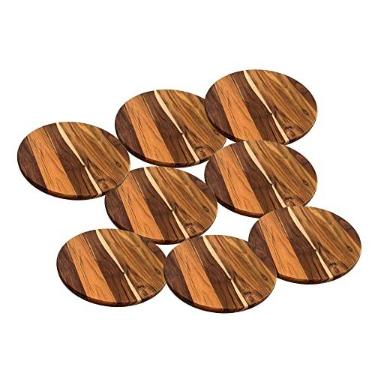 Imagem de Kit 8 Tábua Madeira Teca P/Cortar e Servir Pizza - 35 Cm