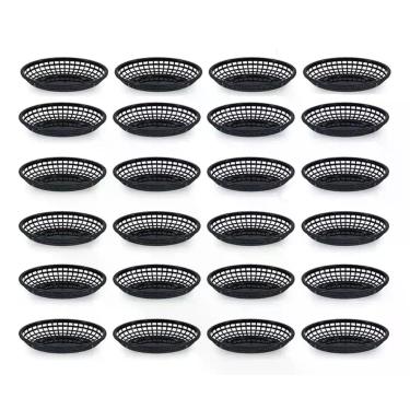 Imagem de Kit 24 Cestinhas Plásticas Ovais para Fritas Porção Lanche Bar e Paste