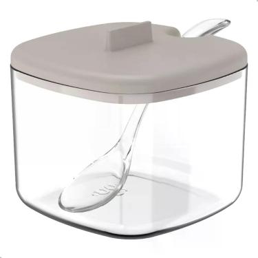Imagem de Açucareiro Break Ou com Colher 200ML Plástico Hermético para Cozinha Bege Ou