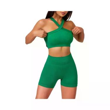Imagem de Conjunto de Ioga Feminino com Cintura Alta e Tiras - Roupas de Treino 