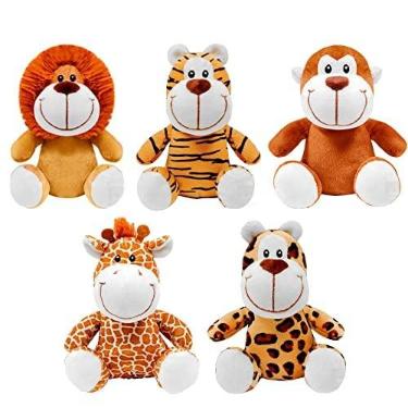 Imagem de Kit 5 Pelúcias Safari Buba Baby Decoração De Quarto De Bebês Girafa Leão Tigre Onça e Macaco
