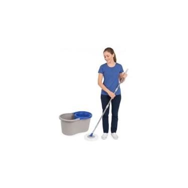Imagem de Mop Giratório 360º com Balde Duplo, Haste Ajustável em Aço Inox, Refil Microfibra, Capacidade 8 Litros, Cinza e Azul