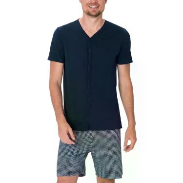 Imagem de Pijama Curto Malwee 1000133222 Masculino Com Botões Meia Malha Algodão