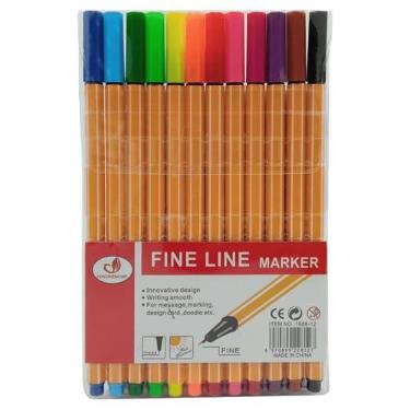 Imagem de Caneta Hidrográfica Fineliner Ponta Fina 0.4 mm Kit 12 Cores