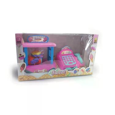 Imagem de Kit de Brinquedo Infantil Caixa Registradora e Sorveteira Estimula Imaginação e Criatividade Plástico Resistente Rosa