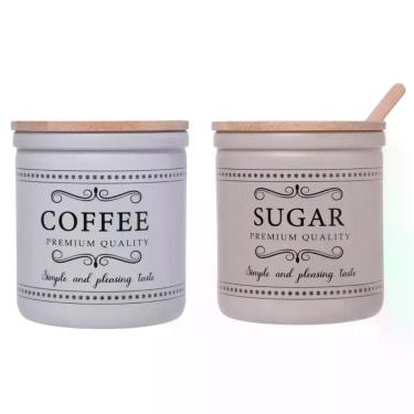 Imagem de Kit Açucareiro + Pote Café Corteccia 300ML Vidro Pintado + Bambu Bege 