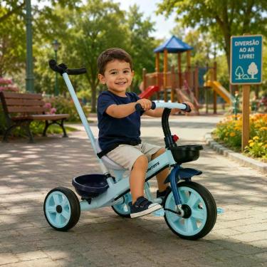 Imagem de Triciclo Infantil com Empurrador e Pedal- Azul - UNITOYS