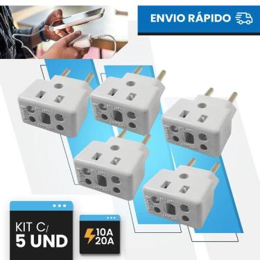 Imagem de Adaptador de Tomada Kit C/5 Benjamin 10A/20A Pino Maciço Bob Resistent