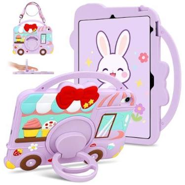 Imagem de Capa protetora à prova de choque para iPad 10ª geração 27.7 cm 2022 para iPad A16 11ª geração 2025 roxa com design de carrinho de sorvete de sobremesa 360 e suporte de 180 graus