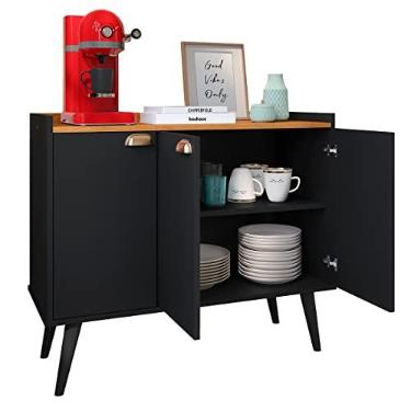 Imagem de Aparador Buffet 3 Portas Pequeno Cantinho Café Prateleira Organizadora Decoração Sala Cozinha Recepção Escritório Truzzi- Preto/Cinamomo - RPM