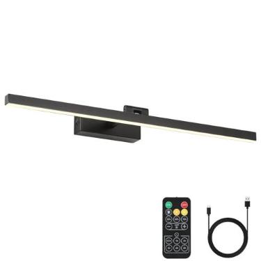 Imagem de Joosenhouse Luz de imagem operada por bateria, luz de galeria sem fio com controle remoto e temporizador desligado, luz de arte de pintura recarregável de 10000 mAh, arandela de parede preta regulável