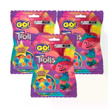 Imagem de Kit 3 Bala de Gelatina Go! Jelly Trolls Sabores Divertidos e Coloridos