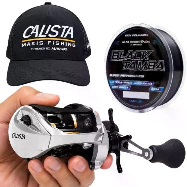 Imagem de Kit Carretilha Robusta Calista Boné Preto Linha Maruri 300m Lado da Ma