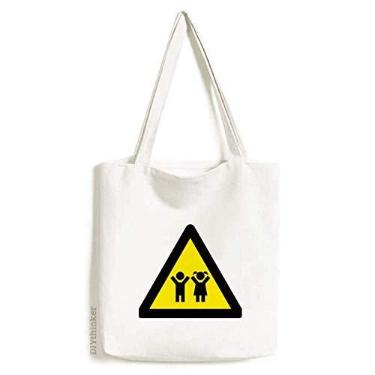 Imagem de Símbolo de aviso amarelo preto infantil triângulo sacola de lona bolsa de compras casual bolsa de mão