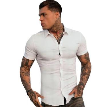 Imagem de Camisa Social Lisa Masculina Manga Curta Slim Fit - Mitchelgutto, Bran