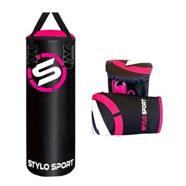 Imagem de Saco de Pancada Kids Boxe 70 + Luva de Treino Bate Saco Infantil Stylo (Rosa)