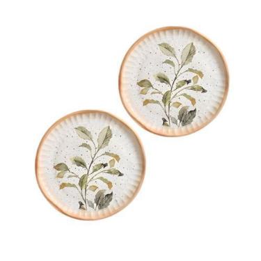 Imagem de Conjunto c 2 pratos sobremesa botanica ceramica 21cm scalla