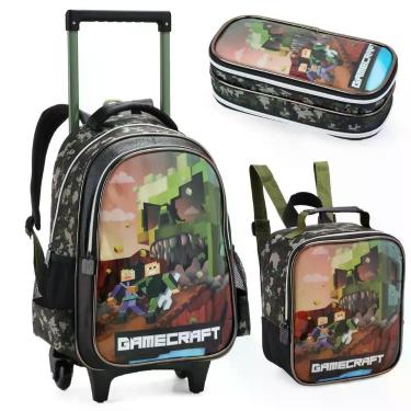 Imagem de Kit Mochila Rodinha Lancheira Estojo Escolar Infantil Minecraft