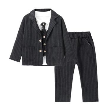 Imagem de Dressy Daisy Conjunto de terno listrado para bebês meninos, vestido formal de casamento com jaqueta e colete, Preto, 3 Anos