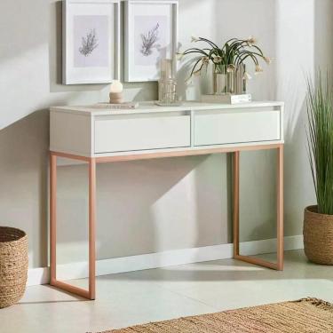 Imagem de Aparador Buffet Rio 2 Gavetas Para Sala 90 Cm Branco Cobre