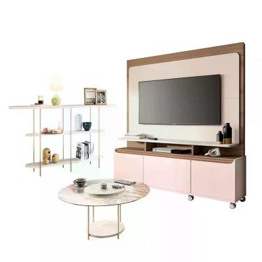 Imagem de Estante Home Theater Quantum Off White Castanho e Aparador Infinity e 
