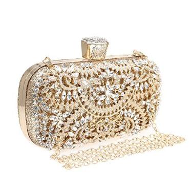 Imagem de DA BODAN Bolsa clutch feminina de cristal brilhante com strass brilhante e lantejoulas para noite para festa de casamento, formatura, Totalmente dourada, 8.07*5.9*2.36 inch