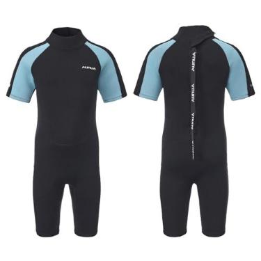 Imagem de Aunua roupa de banho infantil de neoprene de 3 mm para crianças mantém aquecido, Black Blue, 8