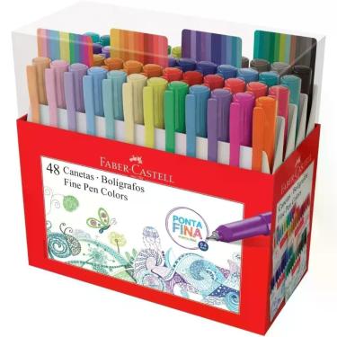Imagem de Caneta Faber-Castell Fine Pen Colors com Ponta Ultrafina 0,4MM Formato Triangular Ergonômico Estojo 48 Cores