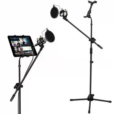 Imagem de Pedestal,tripé p/microfone dinâmico c/pop filter,shock mount e suporte