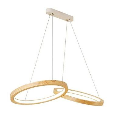 Imagem de Lustre moderno LED Lustre de madeira Circular Anel duplo Luz pendente Nordic Modern Simples Teto Pendurado Lâmpada para Sala de Jantar Cozinha Ilha Corredor Varanda Luminária de entrada (Tri