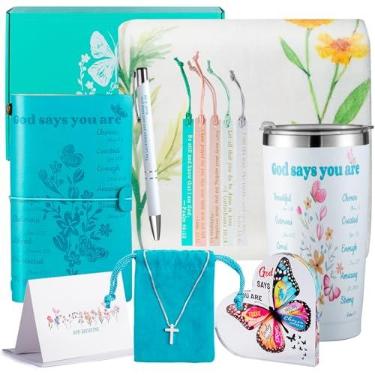 Imagem de Gpurplebud Presentes cristãos para mulheres - 13 peças presente inspirador religioso para mulher, mãe, irmãs, amigas com cobertor espiritual católico baseado na fé, copo, diário, marcadores, sinal de