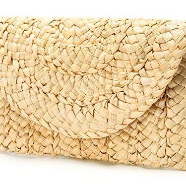 Imagem de Obosoyo Bolsa de mão feminina de palha, carteira envelope de bolsa, bolsa de tecido de praia de verão, Bege, 25cm x 17cm