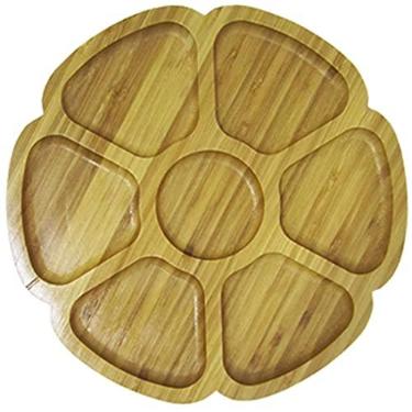 Imagem de Petisqueira de Bambu Redonda Modelo Flor 7 Divisórias 24cm