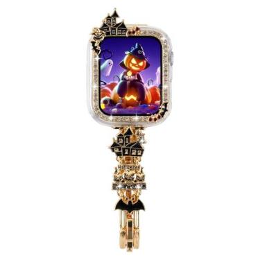 Imagem de WONJOY Pulseira feminina compatível com Apple Watch com capa protetora de 41 mm, 40 mm, 45 mm e 44 mm, fofa para Apple Watch Series 9/8/7/6/SE/5/4 (casa/Halloween, 41 mm/40 mm)