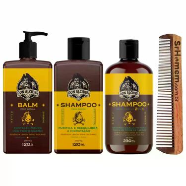 Imagem de Balm e Shampoo Barba e Cabelo Lemon Pente Duplo Don Alcides