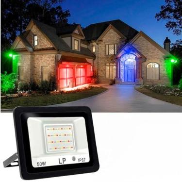 Imagem de Refletor Led Colorido RGB [50w] - Econômico e Resistente com Controle Inclusos - Ideal Para Áreas Externas - Para Festas e Decoração