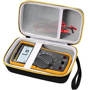Imagem de Comecase Estojo rígido para multímetro digital Fluke 117 115 116 101 107 – Bolsa protetora à prova de choque com alça, bolso de malha para pontas de teste e acessórios (preto) (preto + preto interno