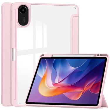 Imagem de Capa fina híbrida para Xiaomi Redmi Pad 2 11 polegadas 2025, capa Ratesell à prova de choque com capa traseira transparente transparente, com suporte S Pen rosa