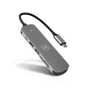 Imagem de Adaptador Multifuncional 6 em 1 com HDMI USB-C Hub USB 3.0 Suporte 4K30Hz Prata Gshield