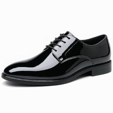 Imagem de Sapato social masculino de smoking, clássico, formal, Oxford, couro sintético, envernizado, cadarço para negócios, casamento, terno preto, Preto, 39