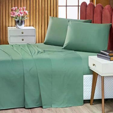 Imagem de Jogo De Cama Lençol Solteiro Prestige Com Fronha 03 Peças - Tecido Liso Percal 300 Fios 100% Algodão Original Cor Verde