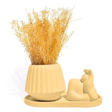 Imagem de Vaso Decorativo Cj 3pçs Diamante Estátua Gigante e Bandeja (Amarelo)