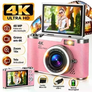 Imagem de Câmera Fotográfica 4K com Tela Flip e Suporte para Cartão de Memória C