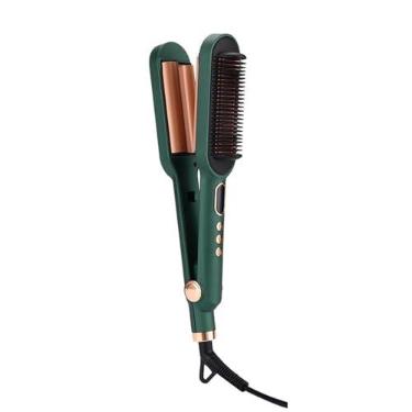 Imagem de SZITW Modelador de cabelo de dupla finalidade Alisador de cabelo Onda de três cilindros Ferro de ondulação Pente de alisamento de cabelo Ferramenta de modelagem de cabelo com configurações de calor