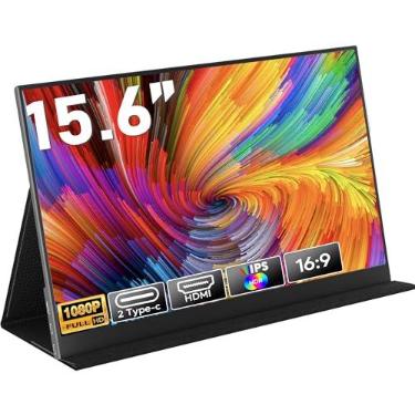 Imagem de Armazém Brasil, Monitor Portatil 15,6'', FHD 1080P Monitor Portátil Conectado Com USB C Dupla/HDMI, IPS Extensor De Tela para Notebook com VESA e Funda Inteligente magnético, Plug and Play