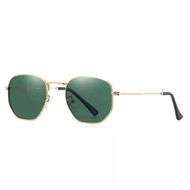 Imagem de Óculos De Sol Clássico Retro Hexágono Metal Frame Com Proteção Uv400 Verde