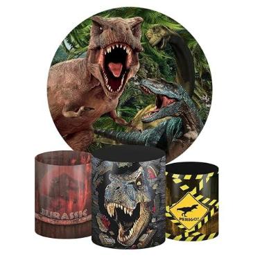 Imagem de Kit Decoração Festa de Aniversário Master Painel Redondo 1,50 + Trio de Capas de Cilindro Dinossauros