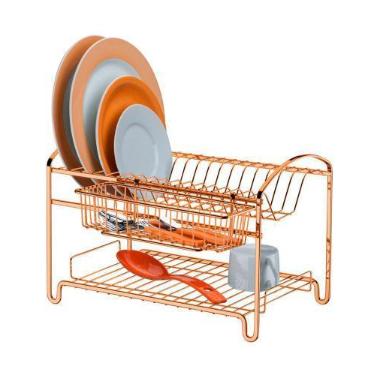 Imagem de Escorredor Duplo De Louças Pratos Talheres Cozinha Rosé Gold - 1522rg 
